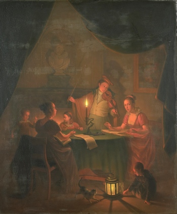 schilderij muziek en zingen uit liedboekjes